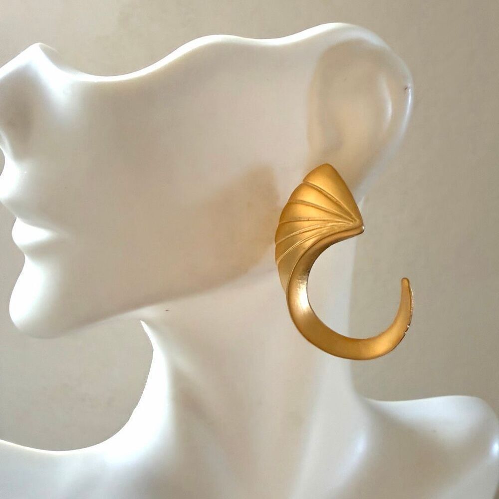 Victoria E. Gold Tone Fan Swirl Statement Earrings